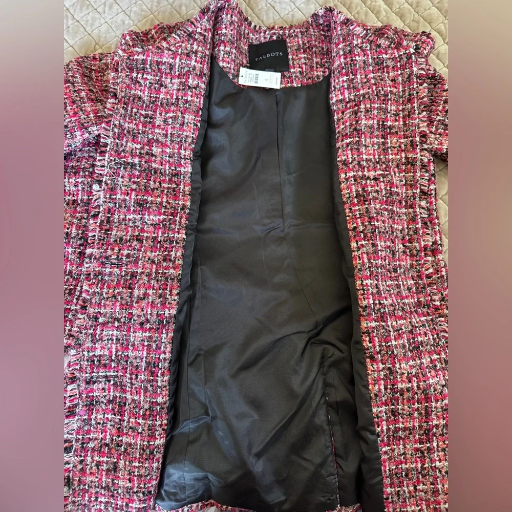 Talbots Tweed Jacket‎ Skirt Set Pink Boucle Preppy Chic Size 6 NEW WITH TAGS